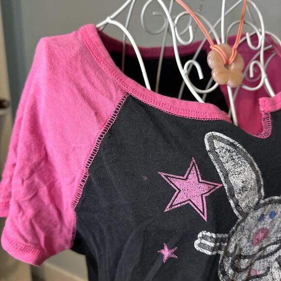 Vintage y2k happy bunny sparkly pink & black graphic ‘hi loser’ top - Picture 6 of 8
